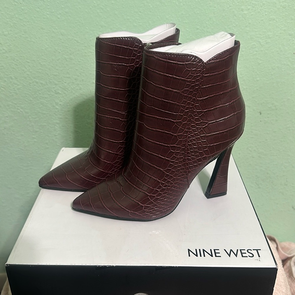 Nine West Red/Burgundy Croc Booties “Torrie Dress Booties”